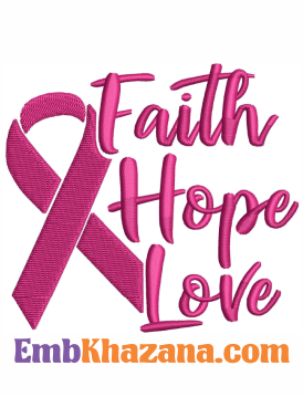 Pink Ribbon Faith Hope Love Embroidery Design